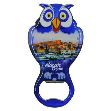 Alacati Region Themed Owl Shaped Metal Magnetic Bottle Opener 88x47 mm - 6