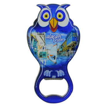 Alacati Region Themed Owl Shaped Metal Magnetic Bottle Opener 88x47 mm - 7