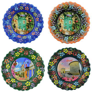 Alacati Region Themed Turkish Ceramic Plate With Epoxy 12 Cm - 5