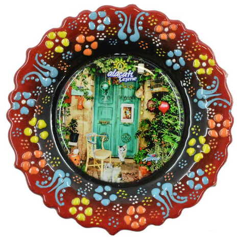 Alacati Region Themed Turkish Ceramic Plate With Epoxy 12 Cm - 6