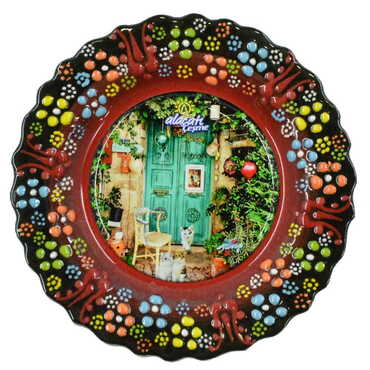 Alacati Region Themed Turkish Ceramic Plate With Epoxy 12 Cm - 7