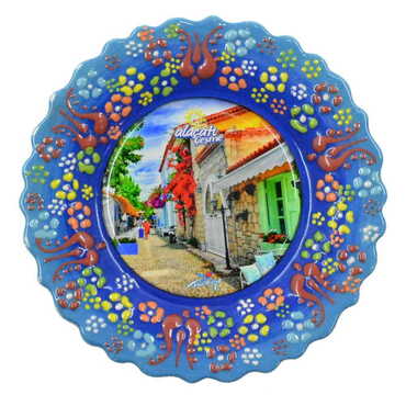 Alacati Region Themed Turkish Ceramic Plate With Epoxy 12 Cm - 8