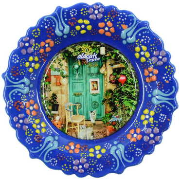 Alacati Region Themed Turkish Ceramic Plate With Epoxy 12 Cm - 9