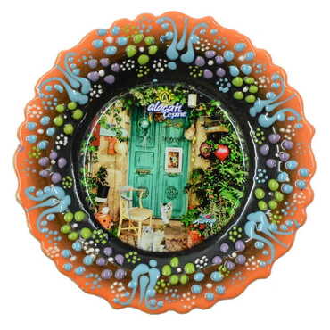 Alacati Region Themed Turkish Ceramic Plate With Epoxy 12 Cm - 10