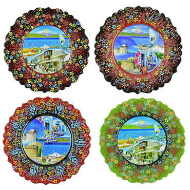 Alacati Region Themed Turkish Ceramic Plate With Epoxy 25 Cm - 4