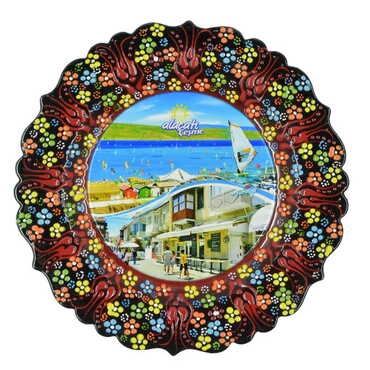 Alacati Region Themed Turkish Ceramic Plate With Epoxy 25 Cm - 5