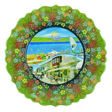 Alacati Region Themed Turkish Ceramic Plate With Epoxy 25 Cm - 6