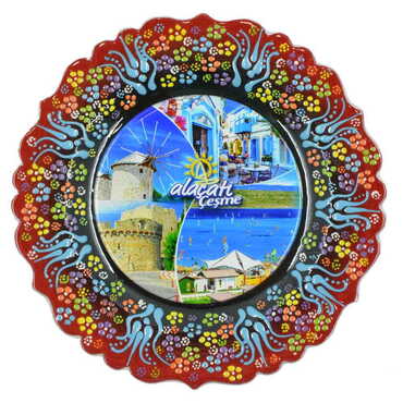 Alacati Region Themed Turkish Ceramic Plate With Epoxy 25 Cm - 7