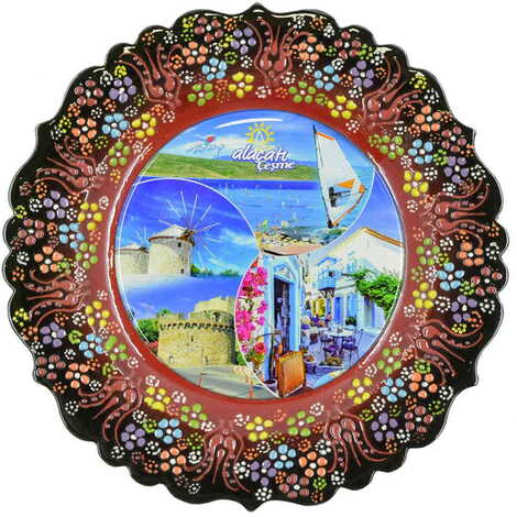 Alacati Region Themed Turkish Ceramic Plate With Epoxy 25 Cm - 8