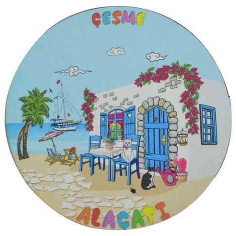 Alacati Region Themed Wooden Uv Printed Drink Coaster 97x97 mm - 5