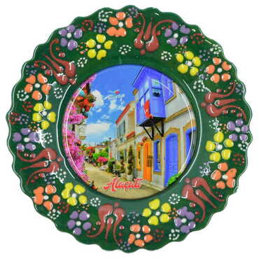 Alacati Themed Turkish Ceramic Plate With Epoxy 12 Cm - 7