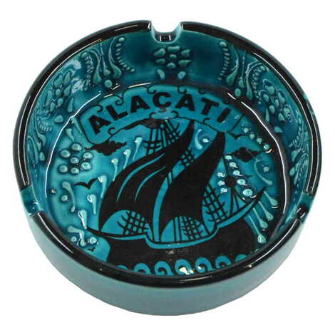 Alacati Themed Turkish Ceramic Turquoise Ashtray Big Size - 2