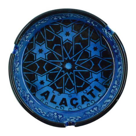 Alacati Themed Turkish Ceramic Turquoise Ashtray Big Size - 3