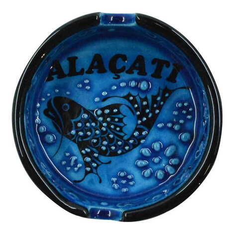 Alacati Themed Turkish Ceramic Turquoise Ashtray Small Size - 5