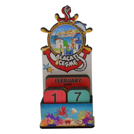 Alacati Themed Wooden Table Calendar - 4