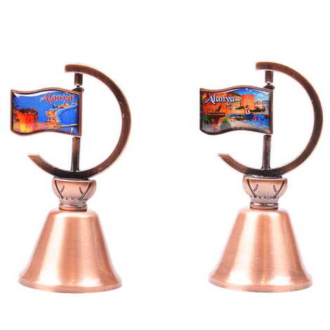 Toptan Alanya Temalı Myros Metal Bronz Renk Bayrak Çan - 2