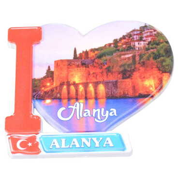 Toptan Alanya Temalı Uv Baskılı Kalp Şekilli Magnet 86x62 mm - 4