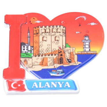 Toptan Alanya Temalı Uv Baskılı Kalp Şekilli Magnet 86x62 mm - 6