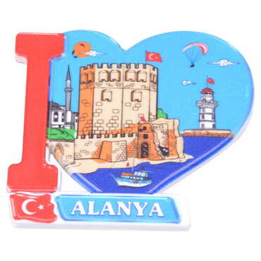 Toptan Alanya Temalı Uv Baskılı Kalp Şekilli Magnet 86x62 mm - 7