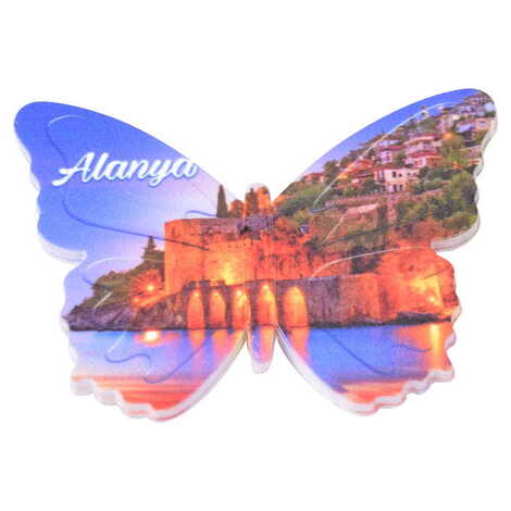 Toptan Alanya Temalı Uv Baskılı Kelebek Şekilli Magnet 80x58 mm - 5