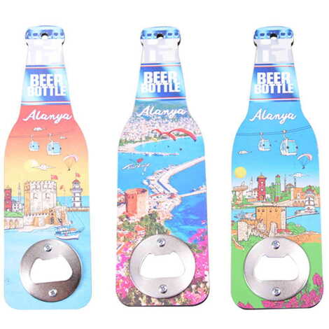 Alanya Themed Beer Bottle Shaped Printed MDF Wooden Bottle Opener 200x59 mm - 2