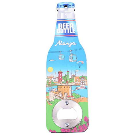 Alanya Themed Beer Bottle Shaped Printed MDF Wooden Bottle Opener 200x59 mm - 4