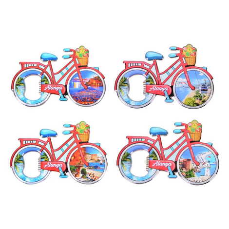 Alanya Themed Bicycle Shaped Metal Magnetic Bottle Opener 100x65 mm - 3