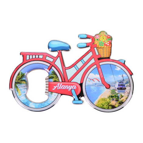 Alanya Themed Bicycle Shaped Metal Magnetic Bottle Opener 100x65 mm - 4