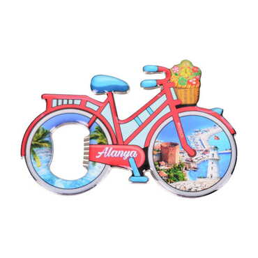 Alanya Themed Bicycle Shaped Metal Magnetic Bottle Opener 100x65 mm - 5