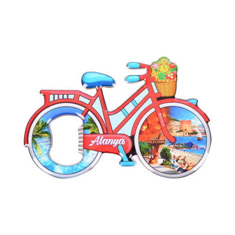 Alanya Themed Bicycle Shaped Metal Magnetic Bottle Opener 100x65 mm - 6