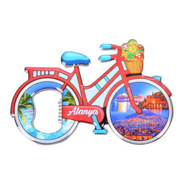 Alanya Themed Bicycle Shaped Metal Magnetic Bottle Opener 100x65 mm - 7