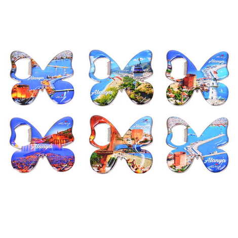 Alanya Themed Butterfly Shaped Metal Magnetic Bottle Opener 70x70 mm - 4