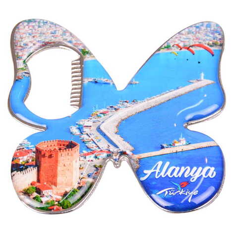 Alanya Themed Butterfly Shaped Metal Magnetic Bottle Opener 70x70 mm - 6