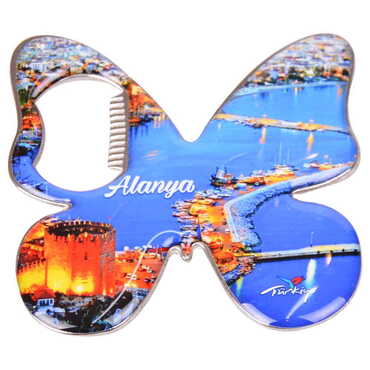 Alanya Themed Butterfly Shaped Metal Magnetic Bottle Opener 70x70 mm - 8