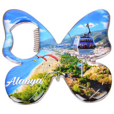 Alanya Themed Butterfly Shaped Metal Magnetic Bottle Opener 70x70 mm - 9