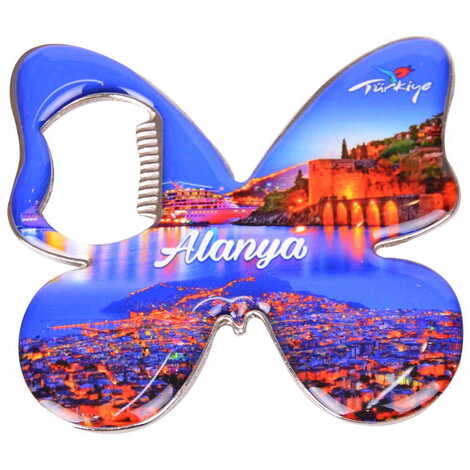 Alanya Themed Butterfly Shaped Metal Magnetic Bottle Opener 70x70 mm - 10