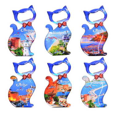 Alanya Themed Cat Shaped Metal Magnetic Bottle Opener 97x48 mm - 3