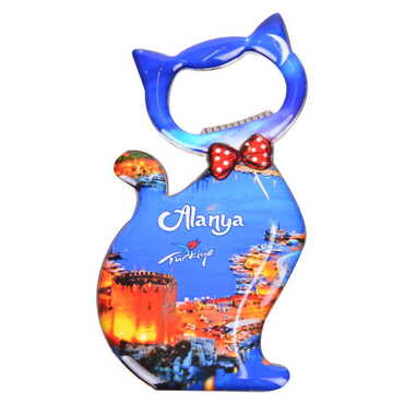 Alanya Themed Cat Shaped Metal Magnetic Bottle Opener 97x48 mm - 4