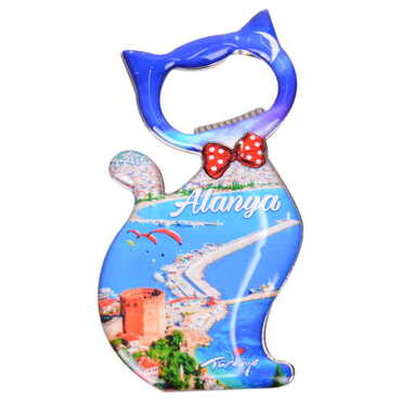 Alanya Themed Cat Shaped Metal Magnetic Bottle Opener 97x48 mm - 5