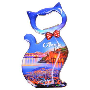 Alanya Themed Cat Shaped Metal Magnetic Bottle Opener 97x48 mm - 6