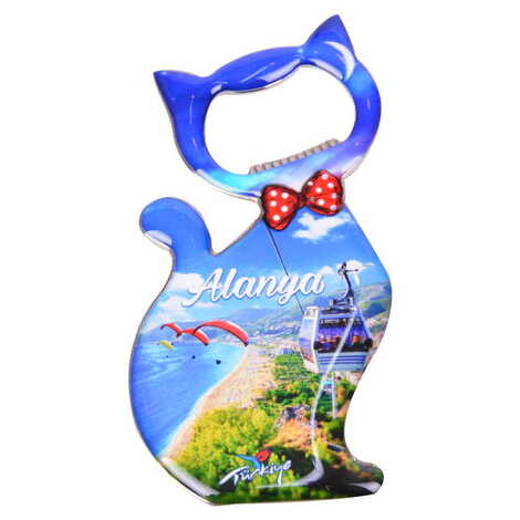 Alanya Themed Cat Shaped Metal Magnetic Bottle Opener 97x48 mm - 7