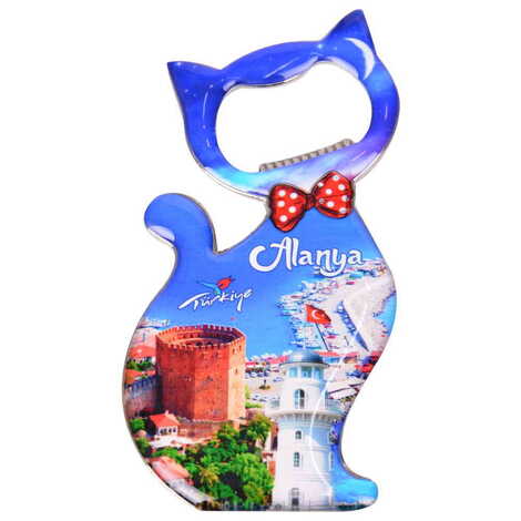 Alanya Themed Cat Shaped Metal Magnetic Bottle Opener 97x48 mm - 8