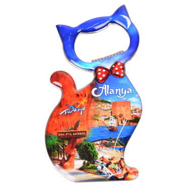 Alanya Themed Cat Shaped Metal Magnetic Bottle Opener 97x48 mm - 9