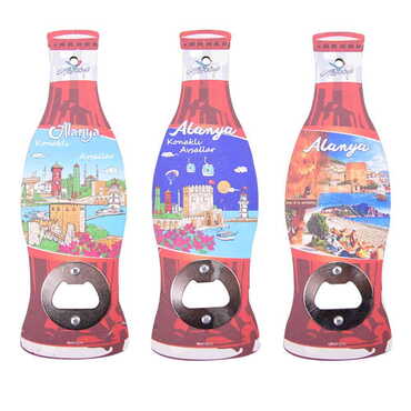 Alanya Themed Coke Bottle Shaped Printed MDF Wooden Bottle Opener 200x66 mm - 2