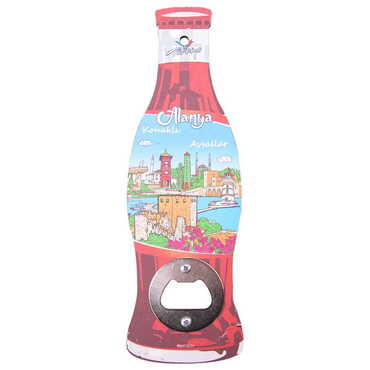 Alanya Themed Coke Bottle Shaped Printed MDF Wooden Bottle Opener 200x66 mm - 5