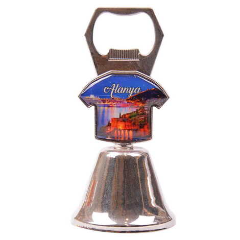 Alanya Themed Collectible Souvenir Double Face Metal Bell With Opener 44x94 mm - 3