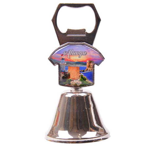 Alanya Themed Collectible Souvenir Double Face Metal Bell With Opener 44x94 mm - 4