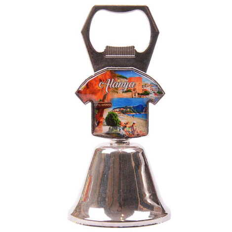 Alanya Themed Collectible Souvenir Double Face Metal Bell With Opener 44x94 mm - 6