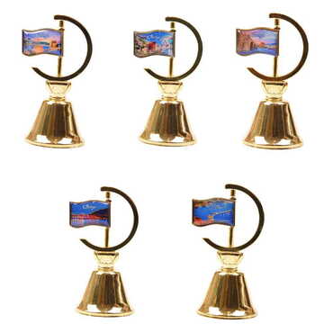 Alanya Themed Collectible Souvenir Double Face Metal Spinner Flag Bell - Golden Color - 2