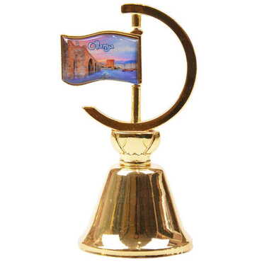 Alanya Themed Collectible Souvenir Double Face Metal Spinner Flag Bell - Golden Color - 3